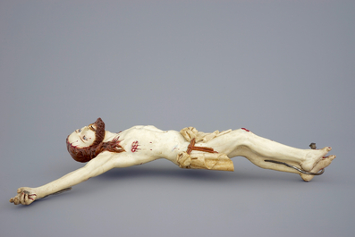 A large polychrome painted Indo-Portuguese wood corpus Christi, 17/18th C.