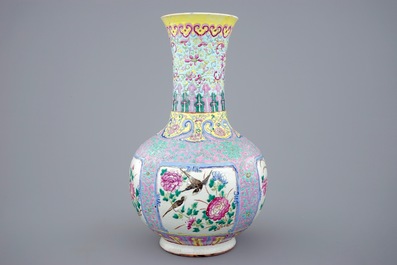 A Chinese famille rose "Straits" bottle vase for the Indonesian market, 19th C.