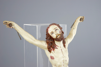 A large polychrome painted Indo-Portuguese wood corpus Christi, 17/18th C.