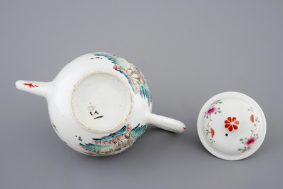 A fine Chinese famille rose teapot with a pair of goats, Qianlong