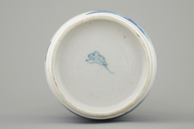 A blue and white Chinese vase with a mountainous landscape, Kangxi