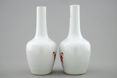 A pair of Chinese famille rose bottle vases, 19th C.