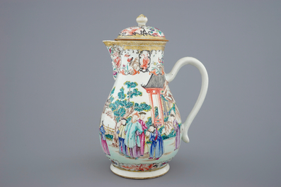 A large Chinese famille rose mandarin jug and cover, Qianlong, 18th C.