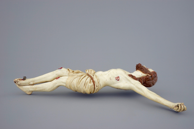 A large polychrome painted Indo-Portuguese wood corpus Christi, 17/18th C.