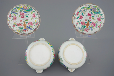 Twee paar Chinese famille rose dekselterrines, Qianlong, 18e eeuw