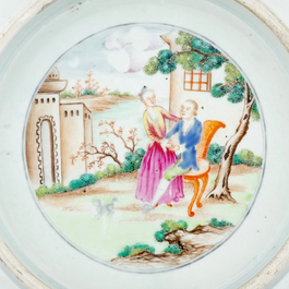 A large Chinese famille rose monogrammed bowl with decorated base, Qianlong, 18th C.
