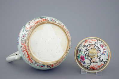 A large Chinese famille rose mandarin jug and cover, Qianlong, 18th C.