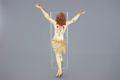 A large polychrome painted Indo-Portuguese wood corpus Christi, 17/18th C.