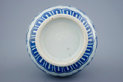 A blue and white Chinese lotus scroll bottle vase, Transitional period, 1620-1683