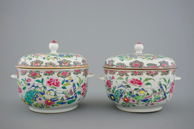 Twee paar Chinese famille rose dekselterrines, Qianlong, 18e eeuw