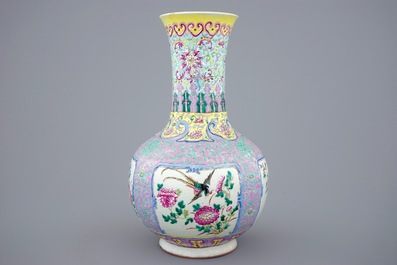 A Chinese famille rose "Straits" bottle vase for the Indonesian market, 19th C.