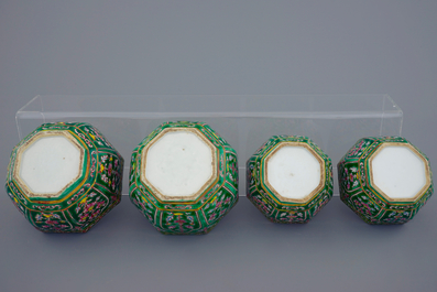 Four Chinese Bencharong porcelain thai market boxes and covers, 19th C.