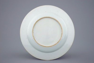A fine Chinese famille rose bianco sopra bianco plate, Qianlong, 18th C.
