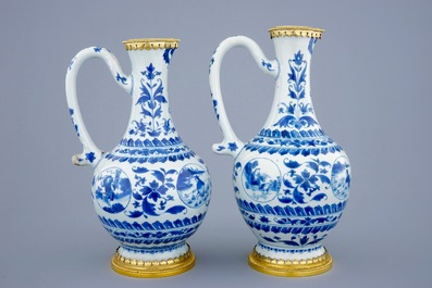 A pair of  Chinese blue and white gilt-bronze mounted jugs, Transitional period, 1620-1683