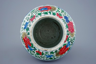 A Chinese Transitional wucai vase wuth buddhist emblems, Shunzhi, 1643-1661