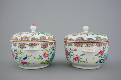 Twee paar Chinese famille rose dekselterrines, Qianlong, 18e eeuw