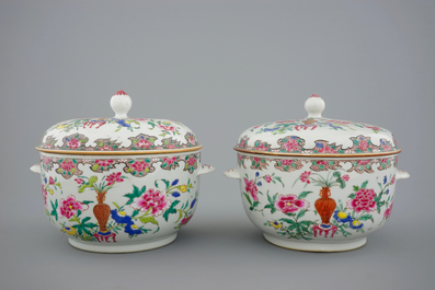 Twee paar Chinese famille rose dekselterrines, Qianlong, 18e eeuw