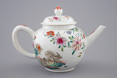 A fine Chinese famille rose teapot with a pair of goats, Qianlong