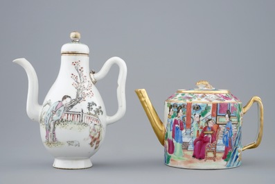 Two Chinese famille rose teapots and covers, incl. Canton, 19/20th C