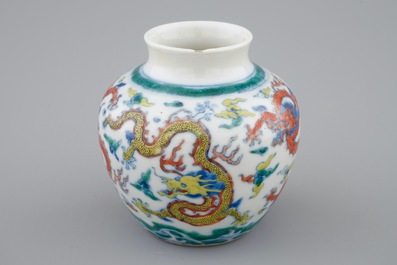 A small Chinese doucai jar vase with dragons among clouds, Qianlong mark, 19th C.