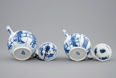 Two Chinese blue and white teapots and covers, Kangxi