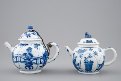 Two Chinese blue and white teapots and covers, Kangxi