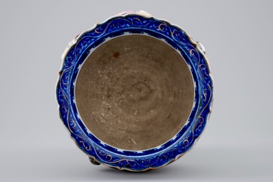 A Chinese famille rose on black-ground moulded censer, 19/20th C.