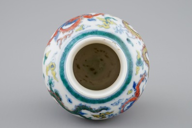 A small Chinese doucai jar vase with dragons among clouds, Qianlong mark, 19th C.