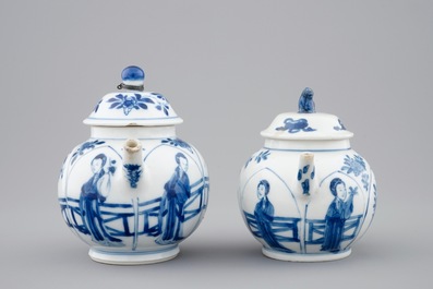 Two Chinese blue and white teapots and covers, Kangxi