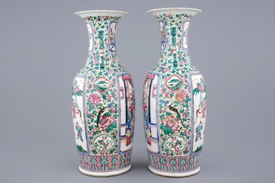 A pair of large Chinese famille rose vases, 19th C.