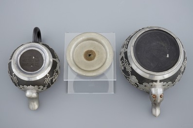 A Chinese yixing and pewter part tea service on tray, Shanghai, ca. 1900