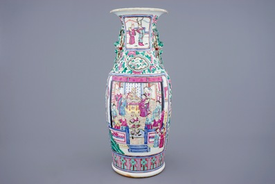 A large Chinese famille rose warriors vase, 19th C.
