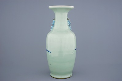 A fine Chinese blue and white on celadon ground vase, 19th C.