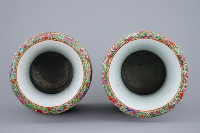 A pair of Chinese Canton rose medallion vases, 19th C.