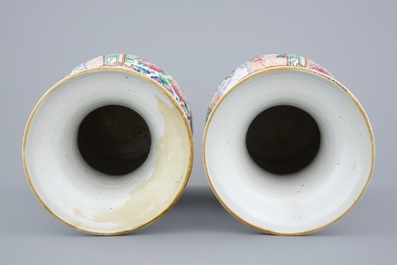 A pair of Chinese famille rose vases with warriors, 19th C.