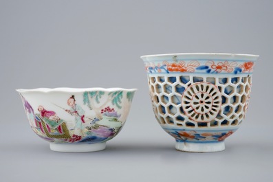 A Chinese famille rose cup, Yongzheng and an Imari-style double walled cup, Kangxi