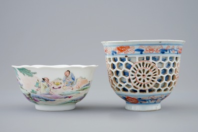 A Chinese famille rose cup, Yongzheng and an Imari-style double walled cup, Kangxi