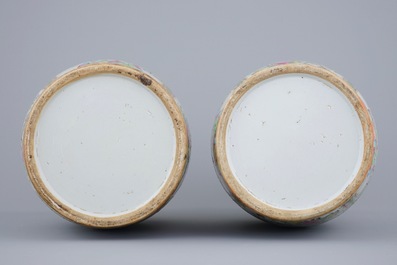 A pair of Chinese Canton rose medallion vases, 19th C.