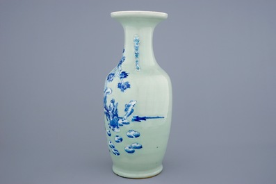 A fine Chinese blue and white on celadon ground vase, 19th C.