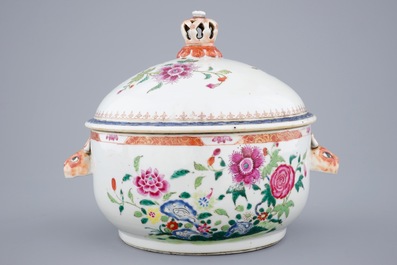 A Chinese famille rose tureen on stand, Qianlong, ca. 1760