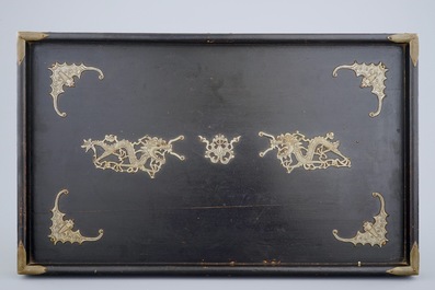 A Chinese yixing and pewter part tea service on tray, Shanghai, ca. 1900
