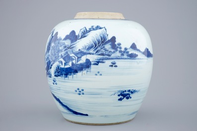 Un pot &agrave; gingembre en porcelaine de Chine bleu et blanc, Kangxi