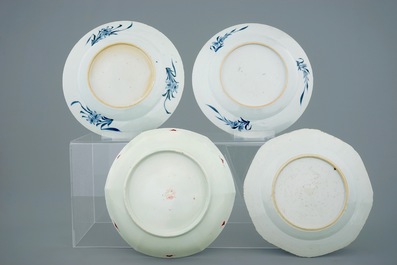A lot of 6 various Chinese blue and white plates and dishes, 18/19th C.