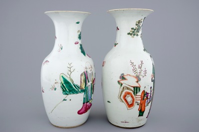 Two Chinese famille rose vases with garden scenes, 19th C.