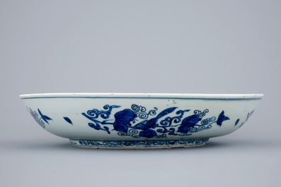 A Chinese blue and white "Elephant and Lion" dish, Ming Dynasty, 16th C.