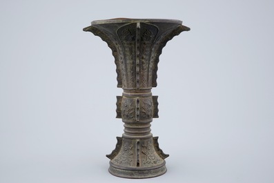 A Chinese bronze gu beaker vase, late Ming Dynasty