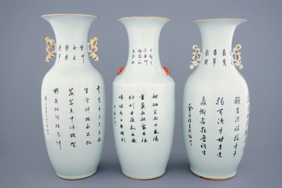 A set of 3 large Chinese famille rose vases, 19/20th C.