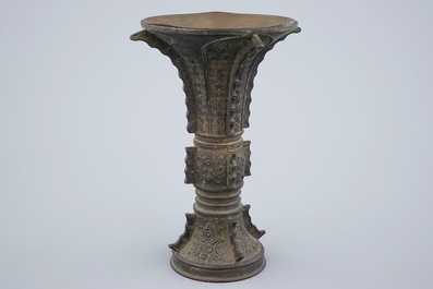 A Chinese bronze gu beaker vase, late Ming Dynasty