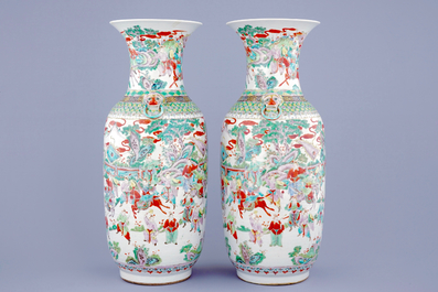 A pair of large Chinese famille verte warrior vases, 19th C.
