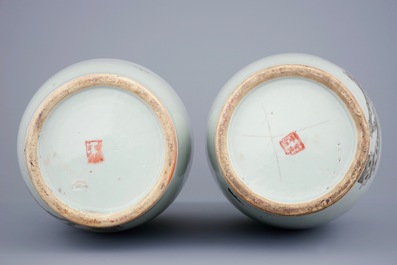 A pair of Chinese famille rose vases with birds among flowers, 19/20th C.